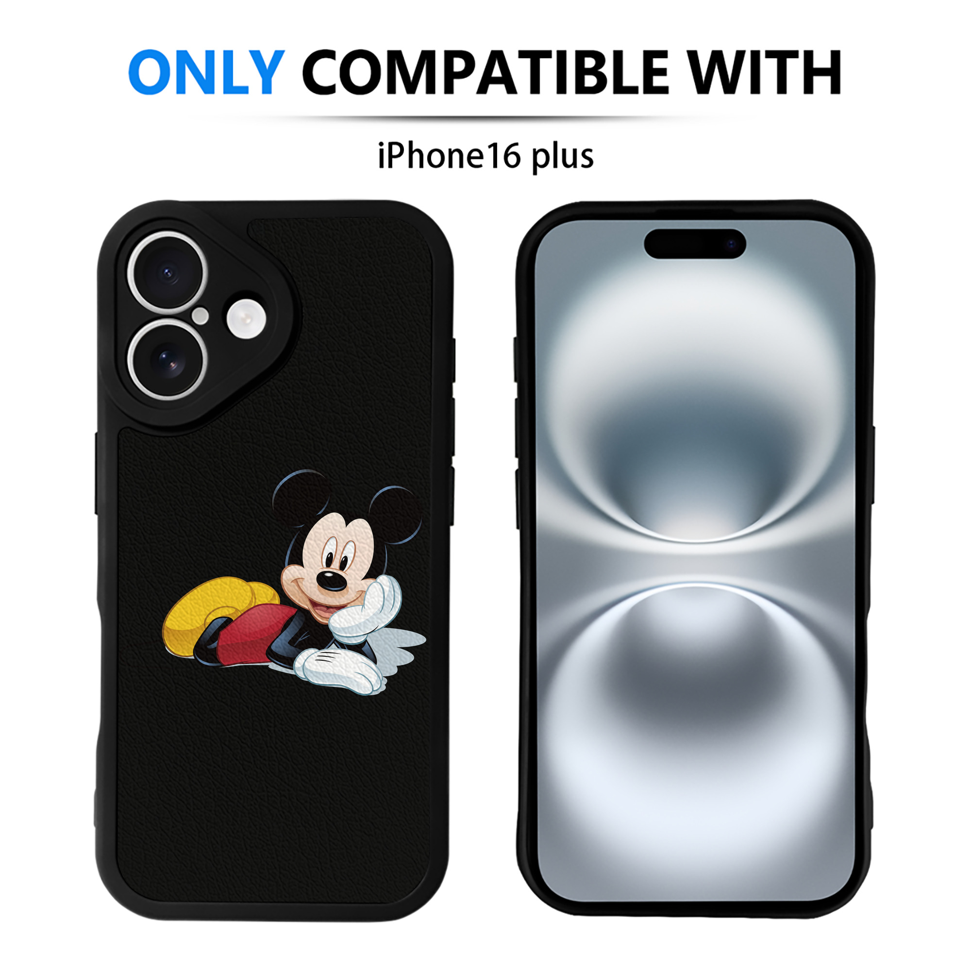 （画像用） ミッキーマウス Mickey Mouse 【iPhone 16シリーズ対応】シリコンスマホケース（レザー調） 材質：シリコン